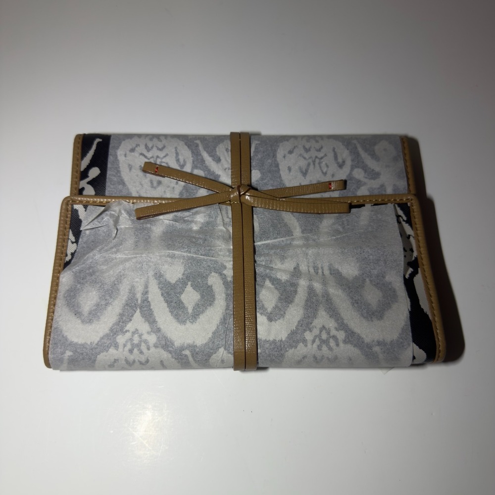 Stella & Dot Jewelry Roll Travel Organizer Black White Ikat Print Tan Trim NWOT